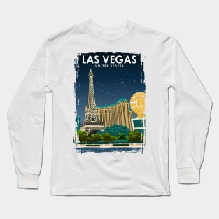 Las Vegas United States Vintage Minimal Retro Travel Poster Long Sleeve T-Shirt